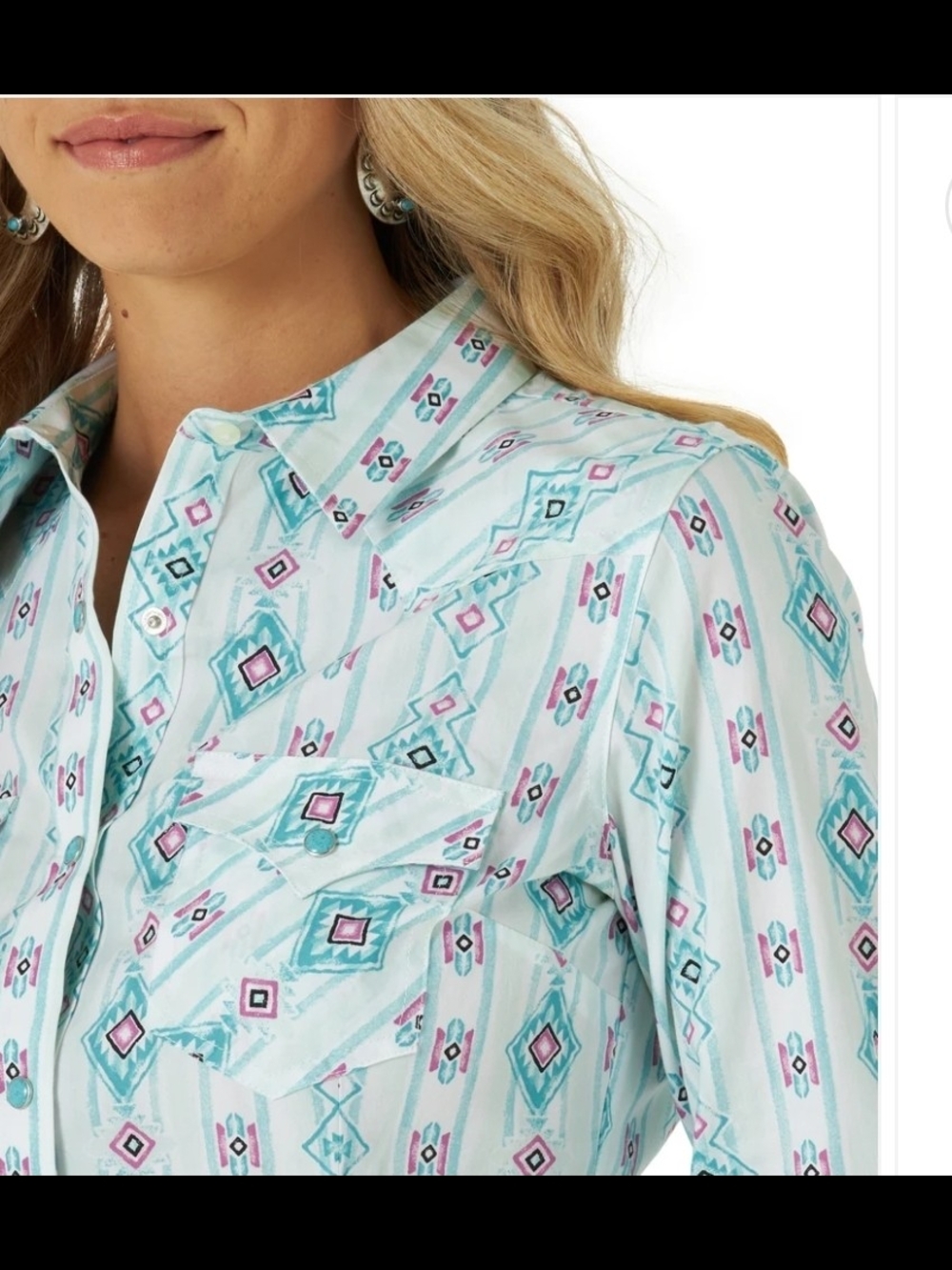 Wrangler Retro Poplin Collared Geometric Blouse, Sz L- Sold out On Wrangler!